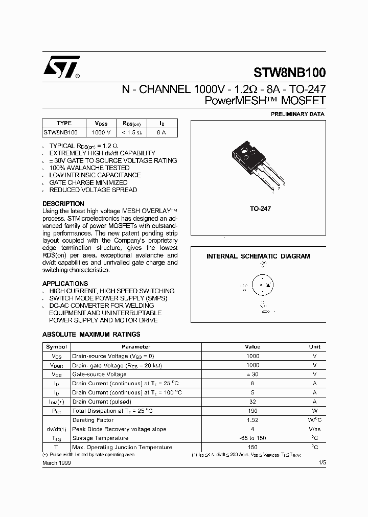 STW8NB100_2452.PDF Datasheet