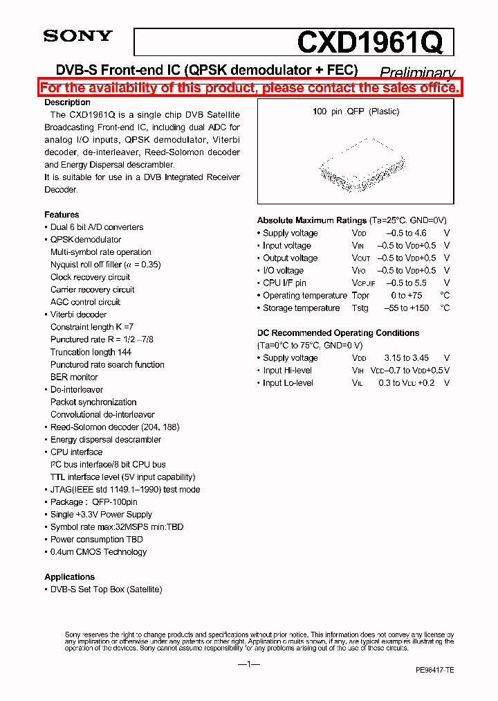 CXD1961Q_239653.PDF Datasheet