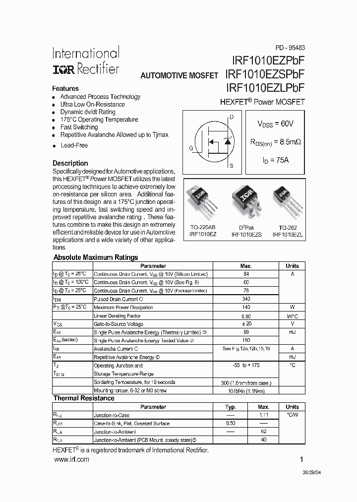 IRF1010EZL_215812.PDF Datasheet
