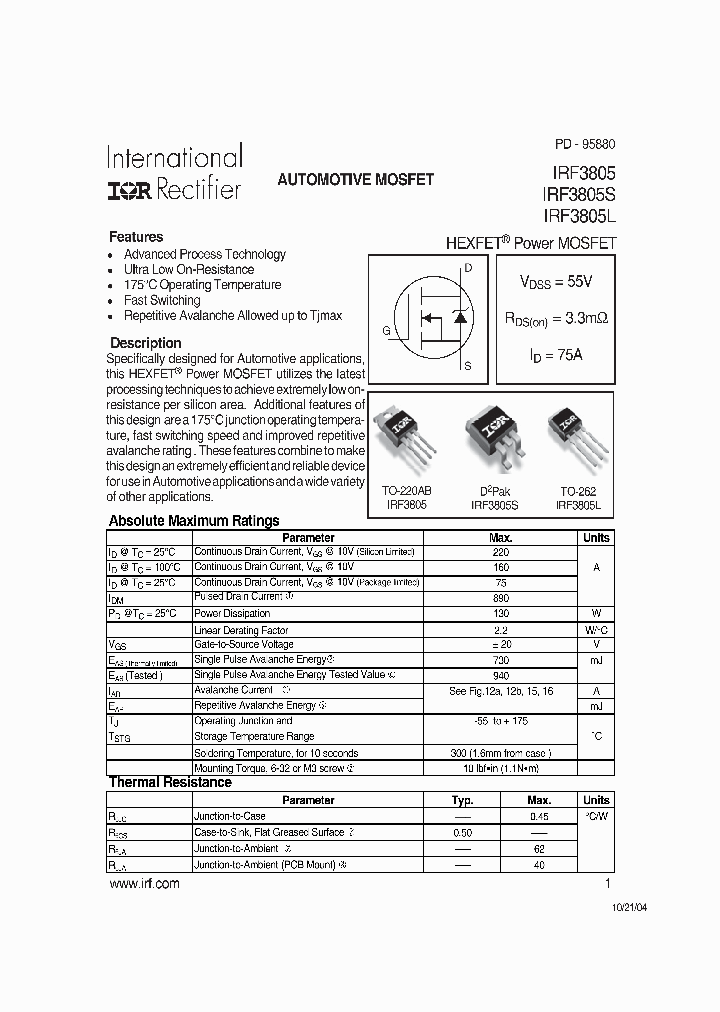 IRF3805_5873.PDF Datasheet