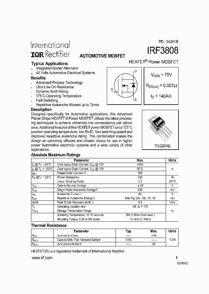 IRF3808_5876.PDF Datasheet