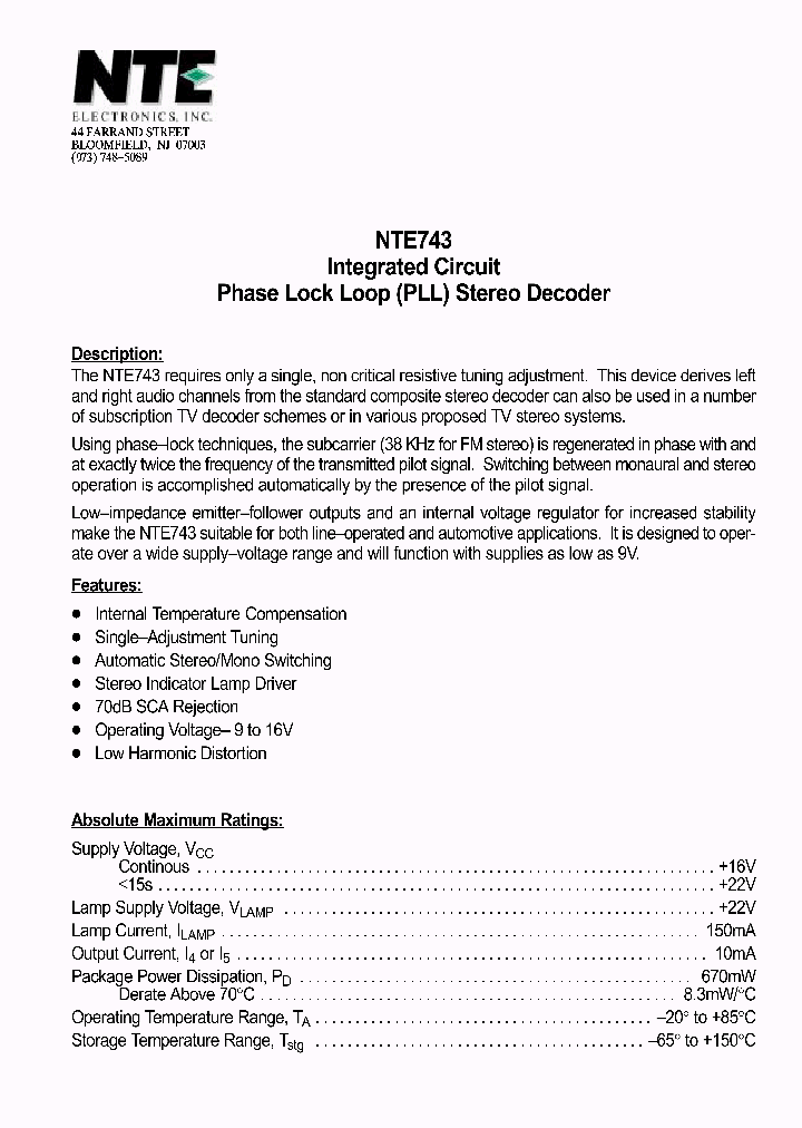 NTE743_218596.PDF Datasheet