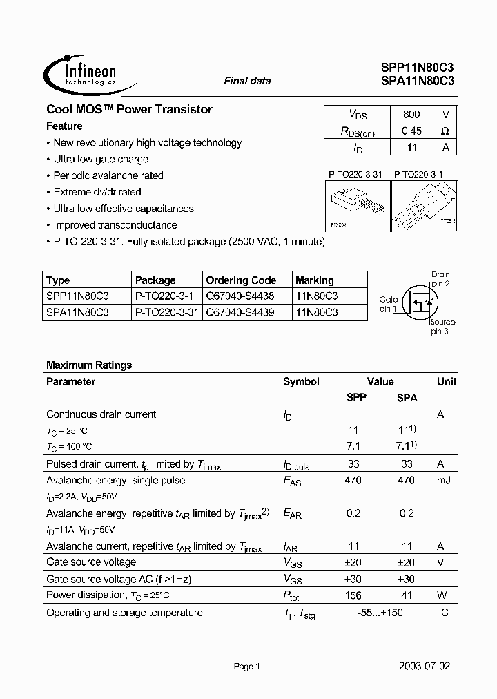 SPA11N80C3_253954.PDF Datasheet