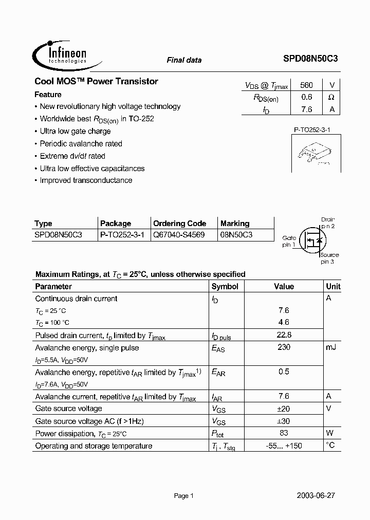 SPD08N50C3_249573.PDF Datasheet