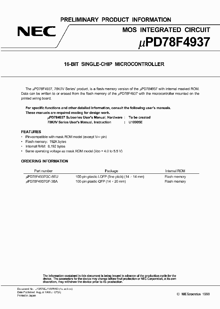 UPD78F4937_217119.PDF Datasheet