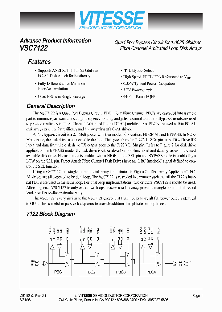 VSC7122_233970.PDF Datasheet