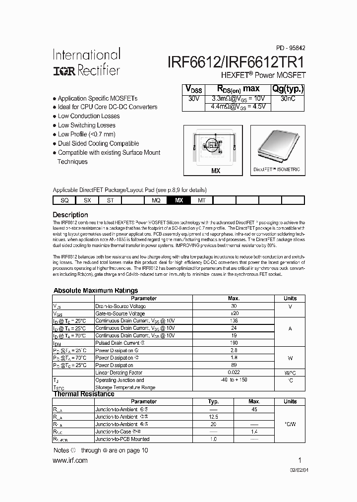 IRF6612_219623.PDF Datasheet