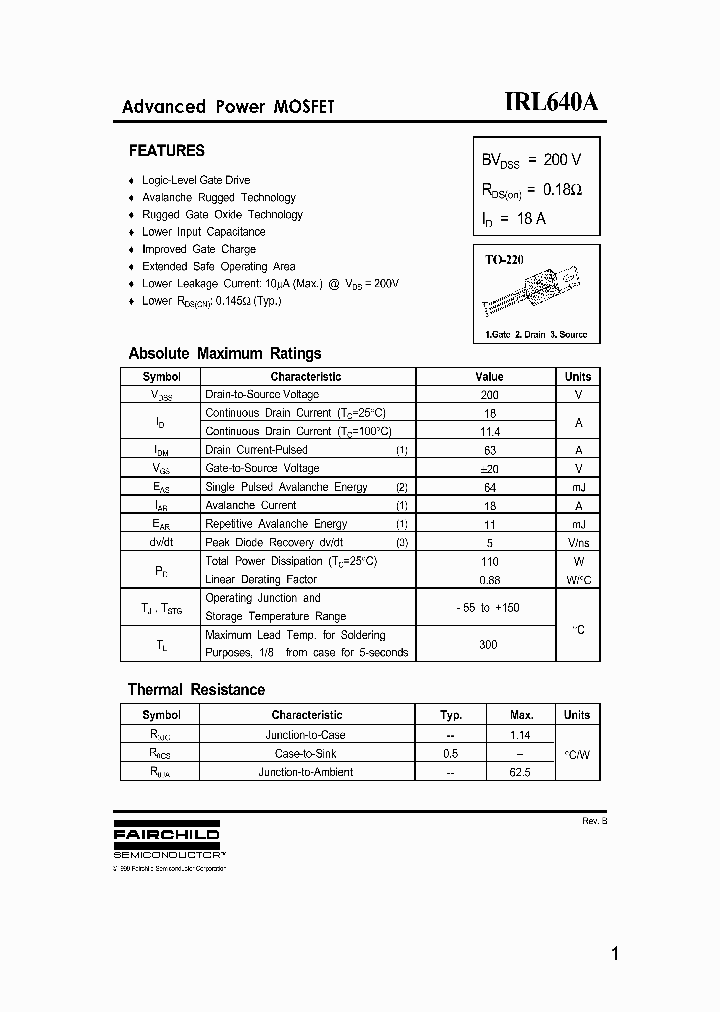 IRL640A_229256.PDF Datasheet