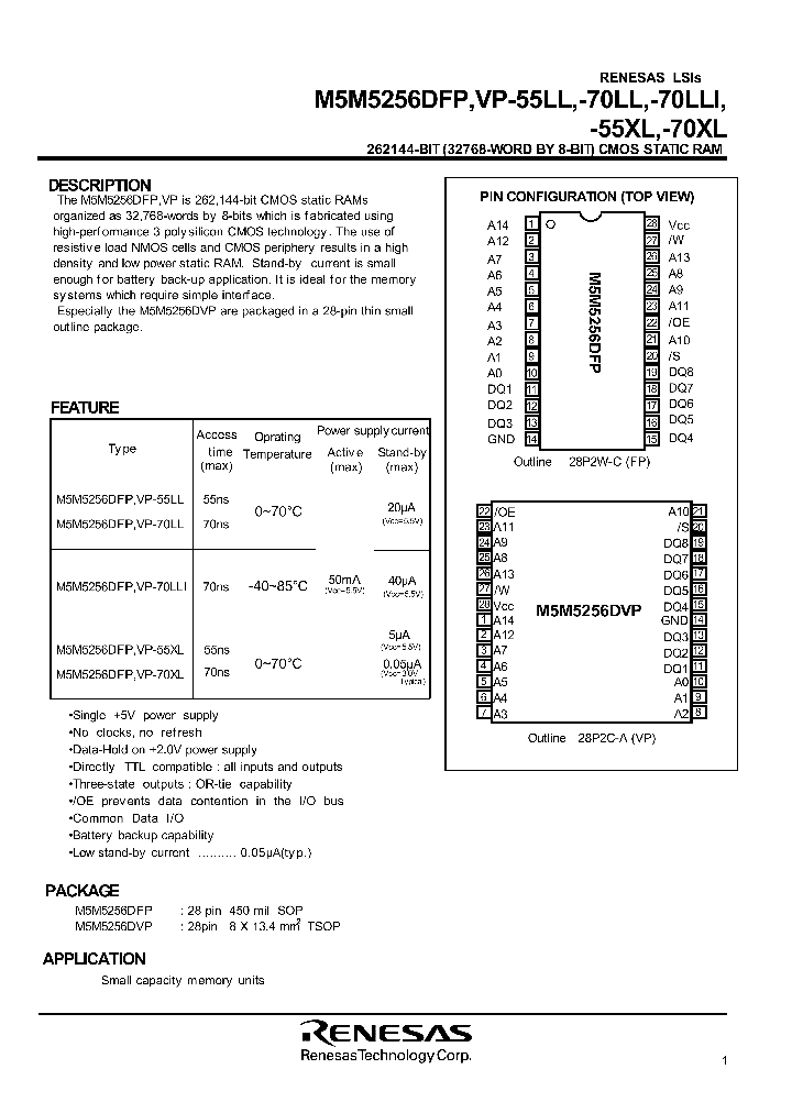 M5M5256DFP-70LLI_298010.PDF Datasheet