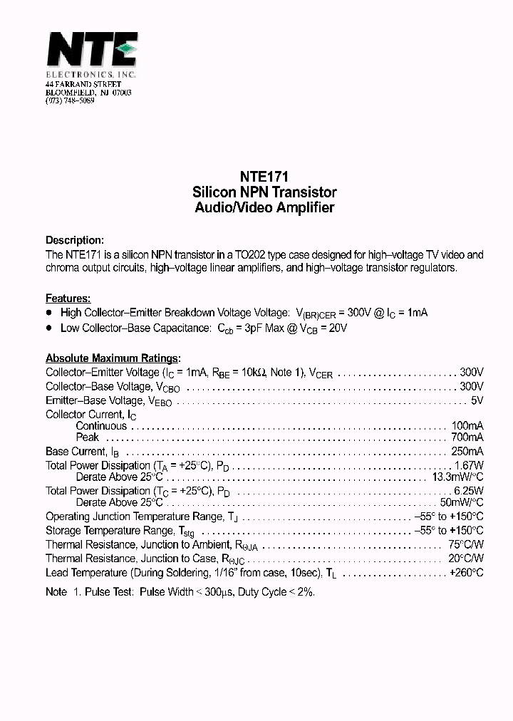 NTE171_212583.PDF Datasheet