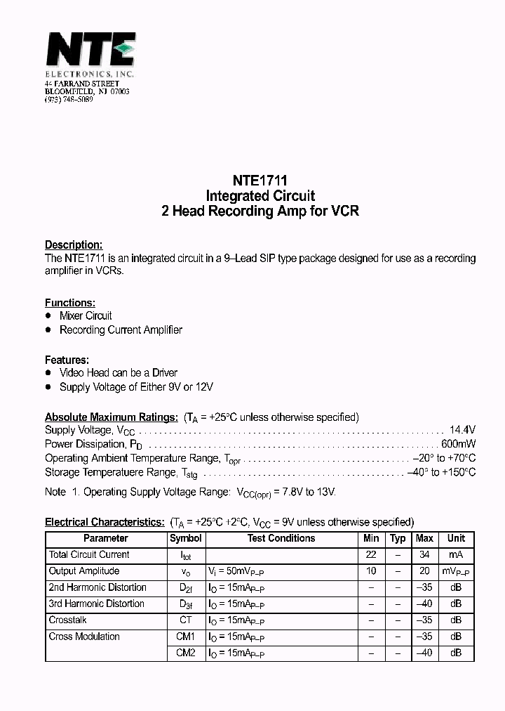 NTE1711_212585.PDF Datasheet