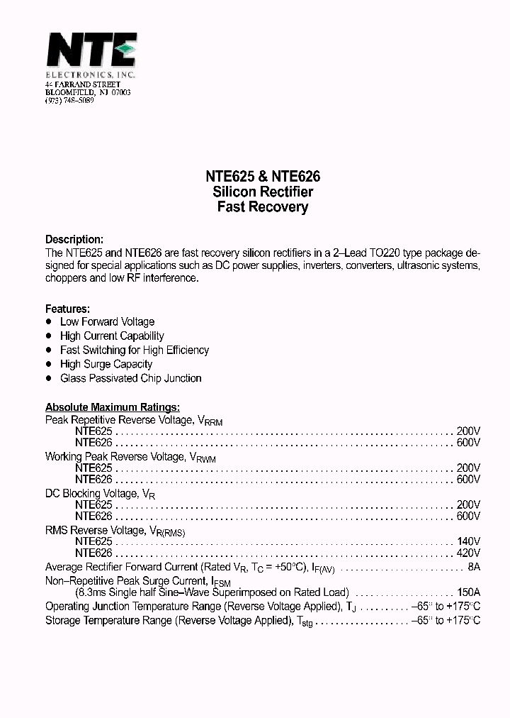 NTE626_273281.PDF Datasheet