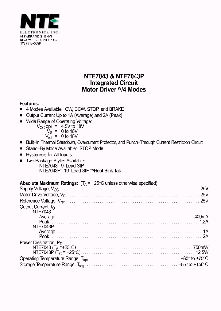 NTE7043_229603.PDF Datasheet