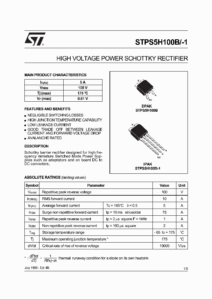 STPS5H100B_171671.PDF Datasheet