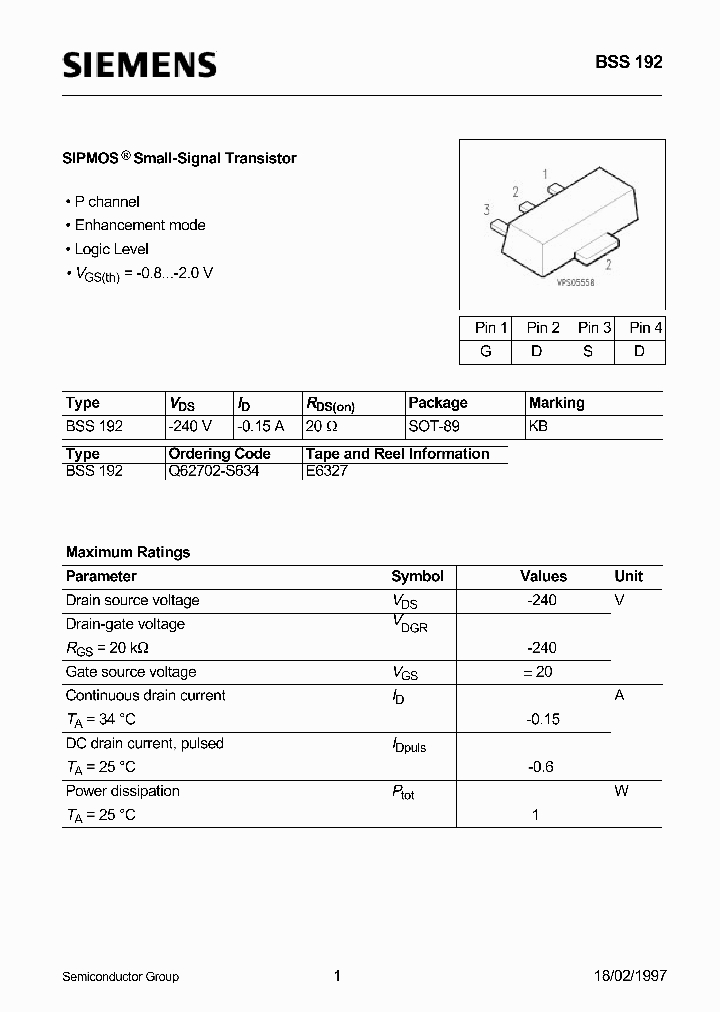 BSS192_308370.PDF Datasheet