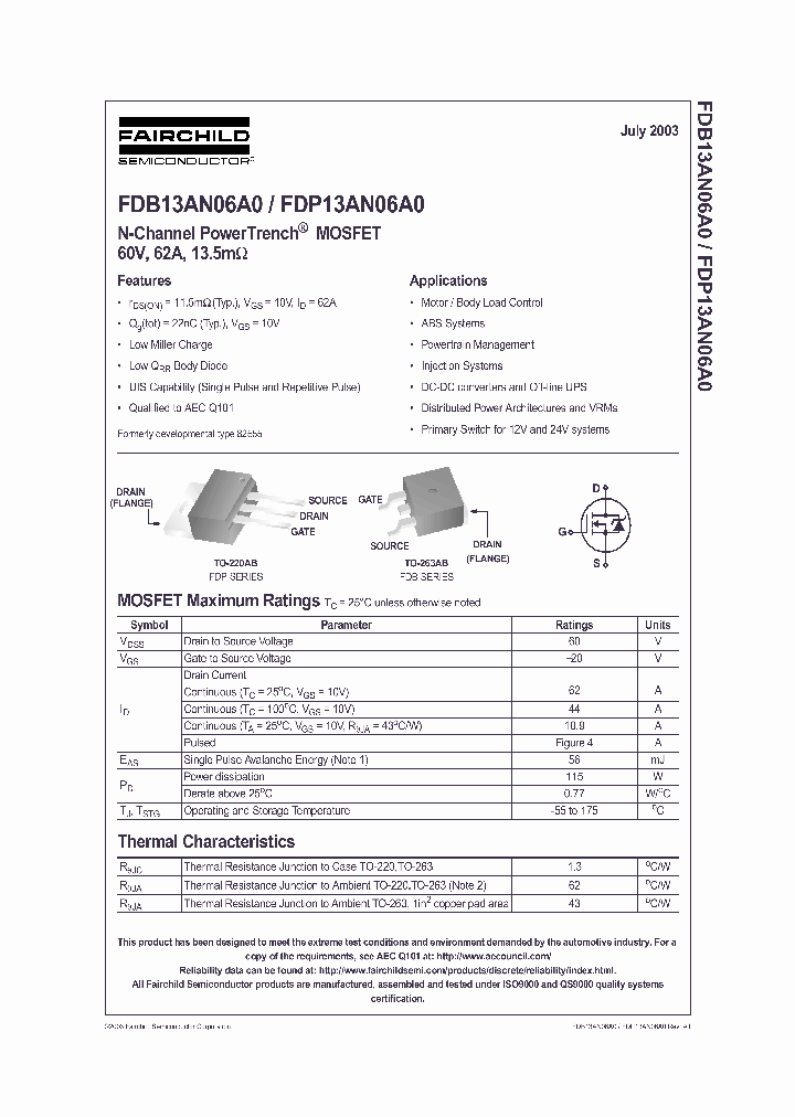 FDP13AN06A_348555.PDF Datasheet