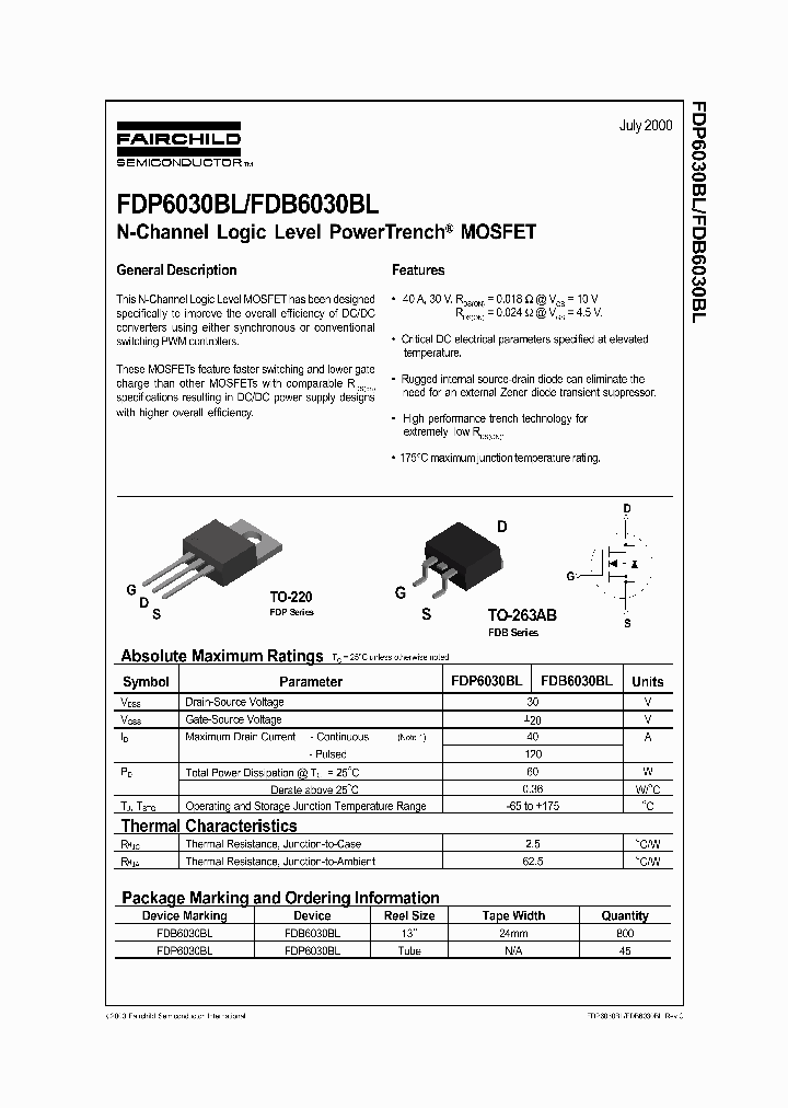 FDB6030BL_317890.PDF Datasheet