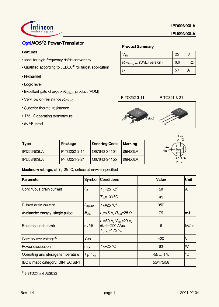 IPD09N03LA_313016.PDF Datasheet