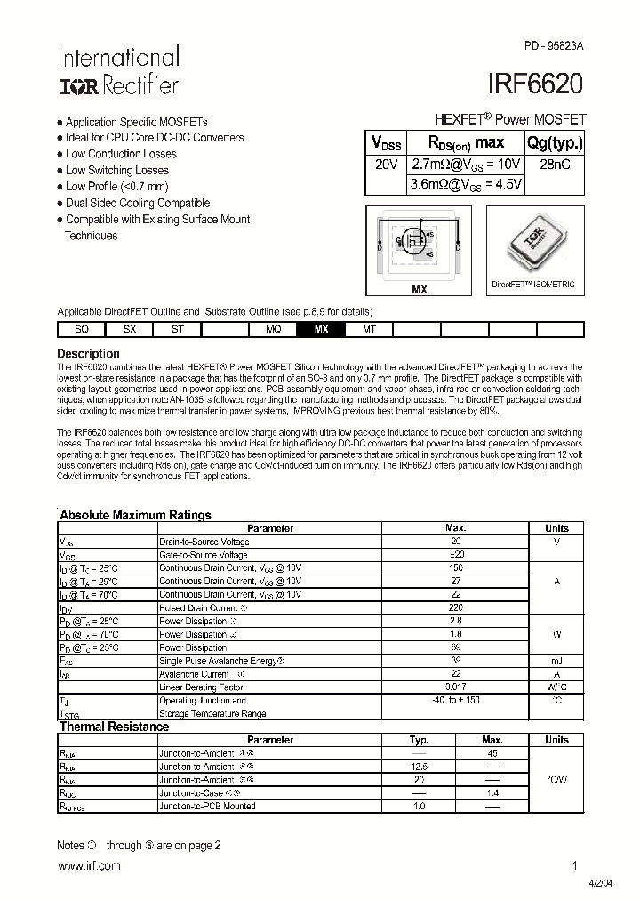 IRF6620_310044.PDF Datasheet