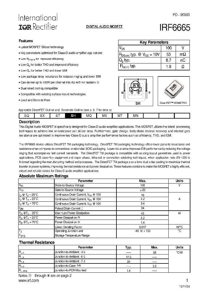 IRF6665_360249.PDF Datasheet