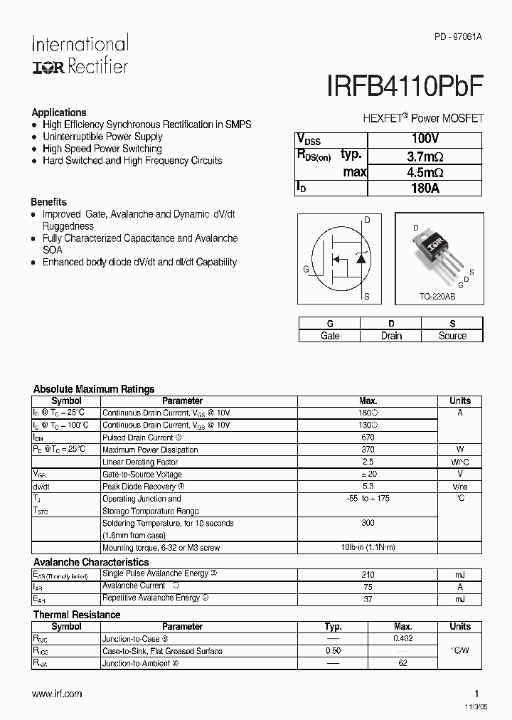 IRFB4110PBF_312611.PDF Datasheet