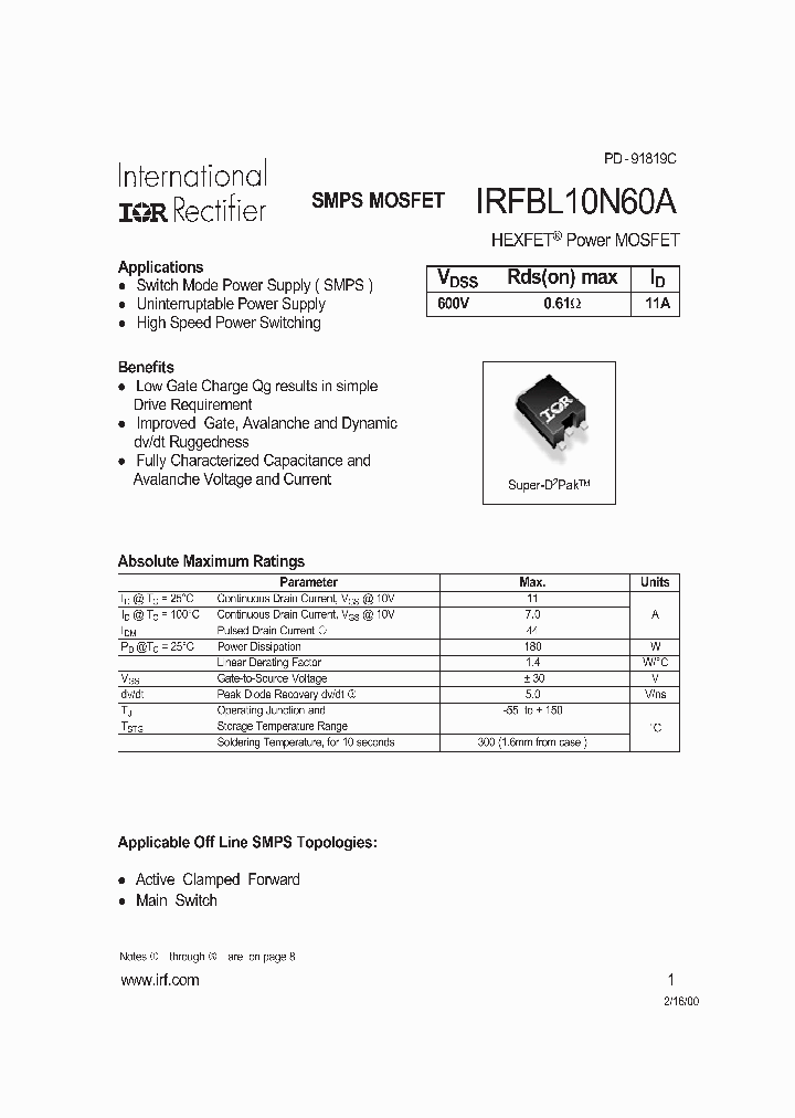 IRFBL10N60A_312846.PDF Datasheet