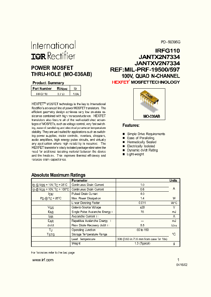 IRFG110_333009.PDF Datasheet