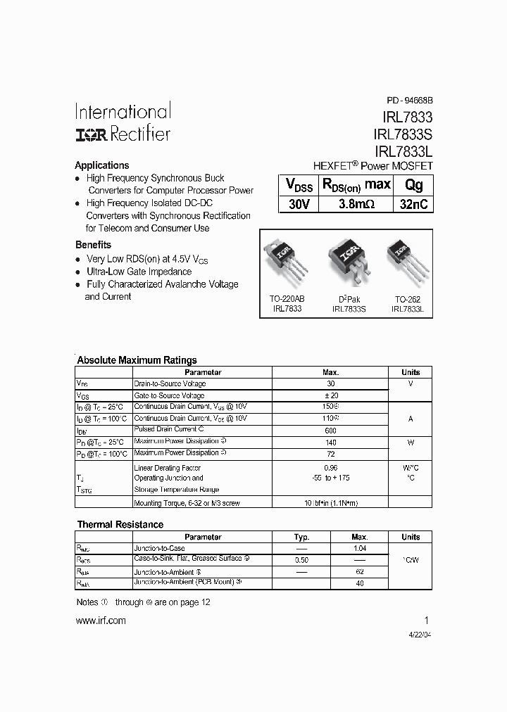 IRL7833_310677.PDF Datasheet