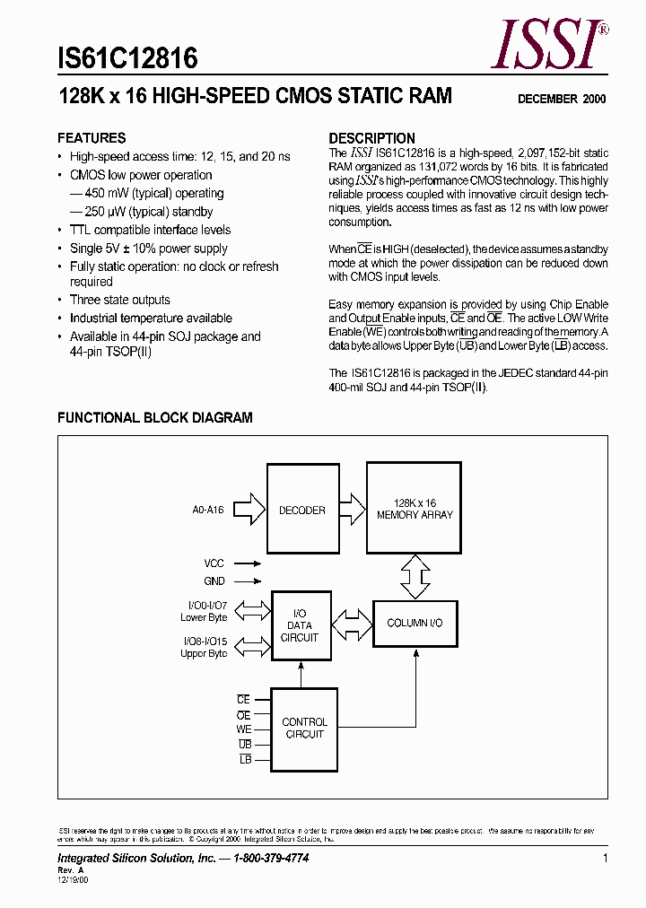 IS61C12816NBSP_189992.PDF Datasheet