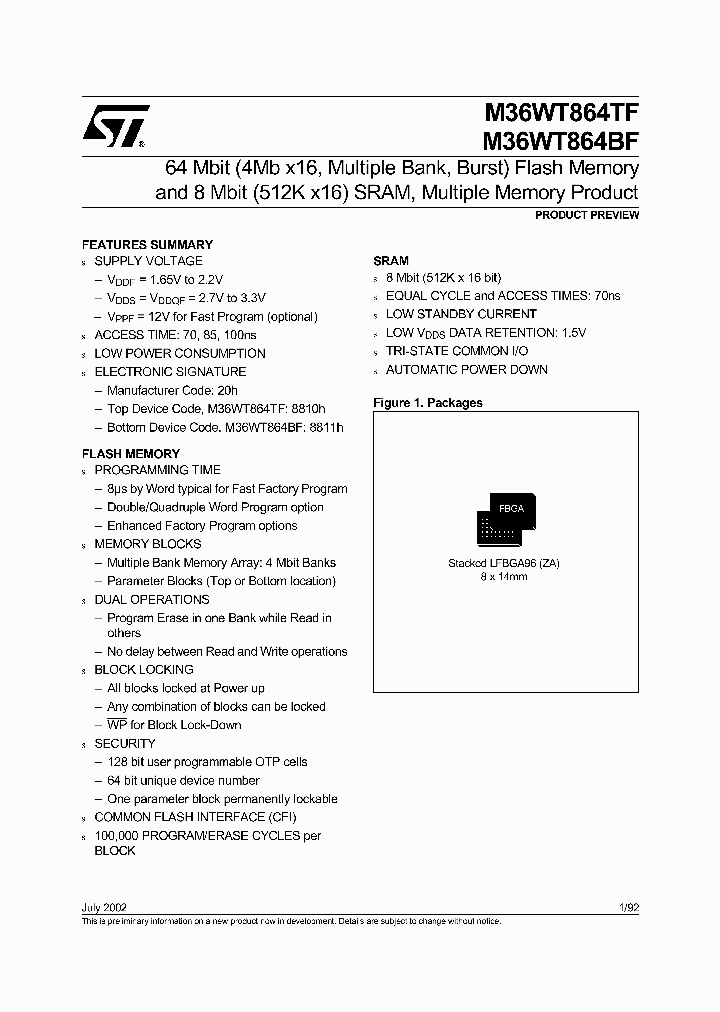 M36WT864TF_319297.PDF Datasheet