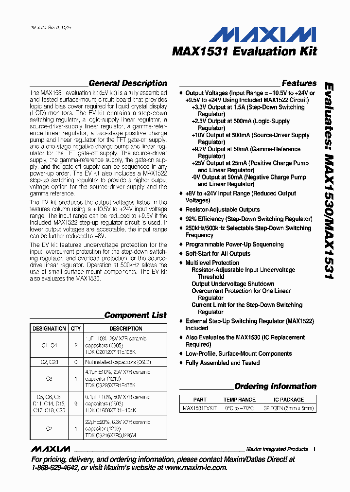 MAX1531EVKIT_309519.PDF Datasheet