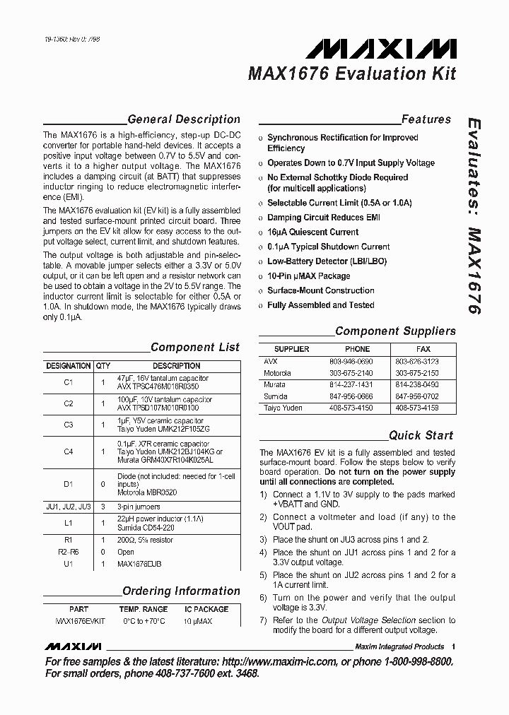 MAX1676EVKIT_315320.PDF Datasheet