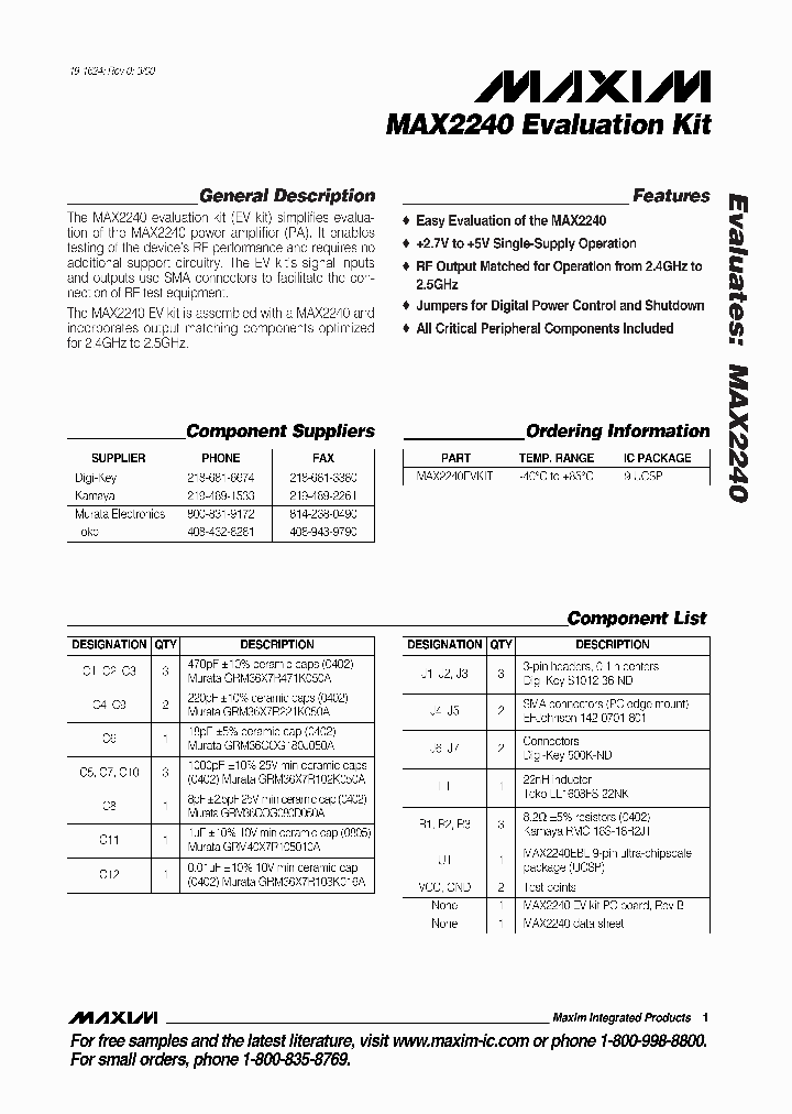 MAX2240EVKIT_357350.PDF Datasheet