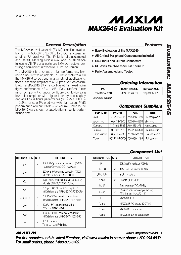 MAX2645EVKIT_315377.PDF Datasheet
