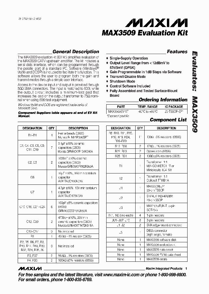 MAX3509EVKIT_373970.PDF Datasheet