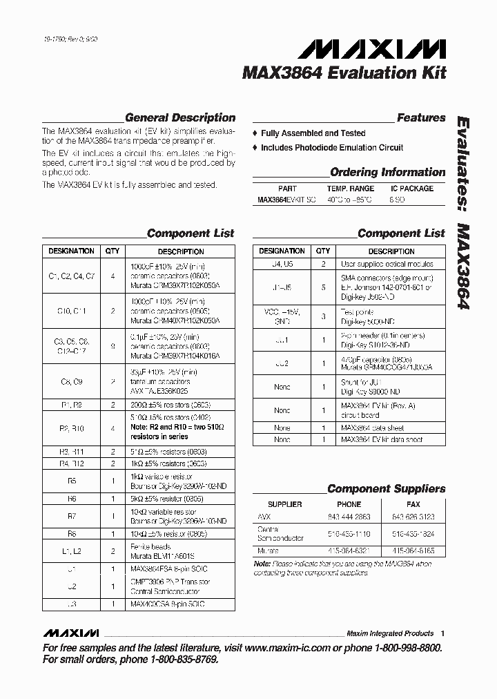 MAX3864EVKIT_328370.PDF Datasheet