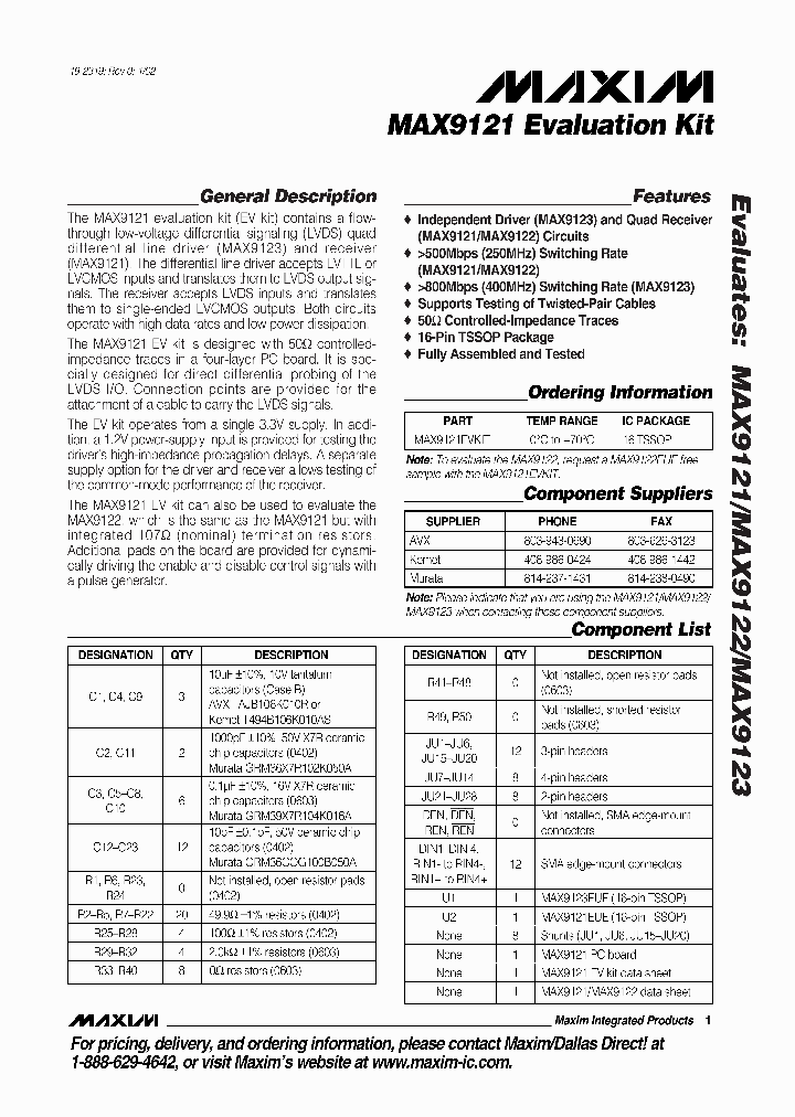 MAX9121EVKIT_343596.PDF Datasheet