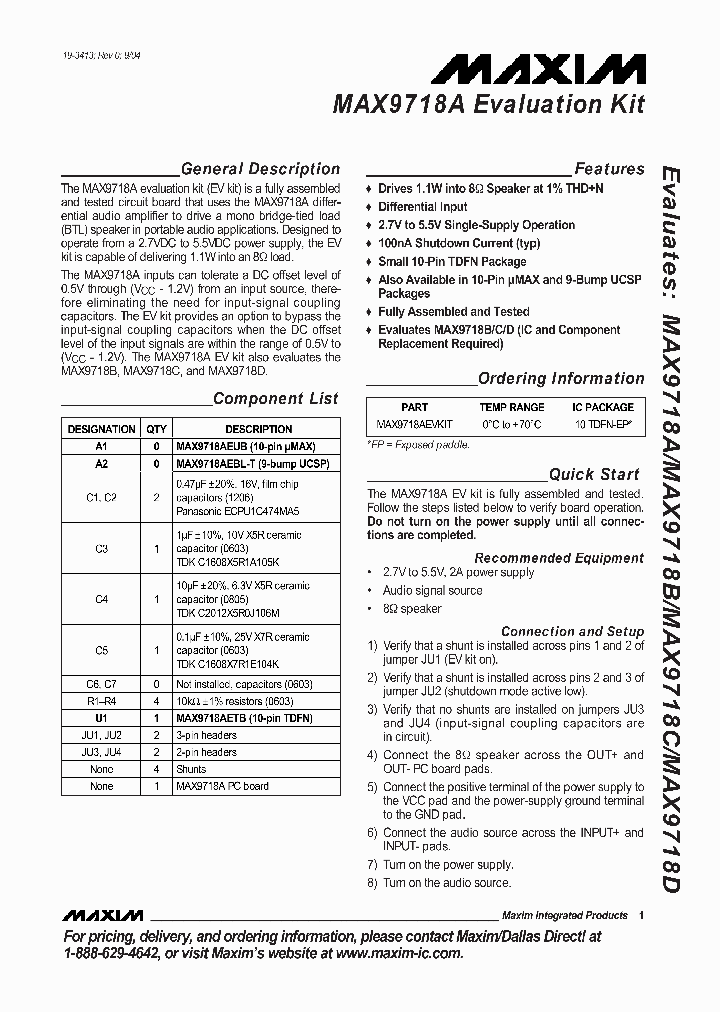 MAX9718AEVKIT_335280.PDF Datasheet