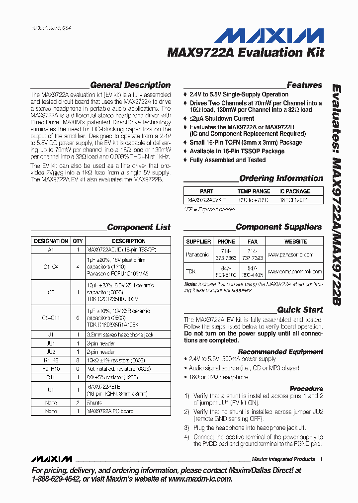MAX9722AEVKIT_182126.PDF Datasheet