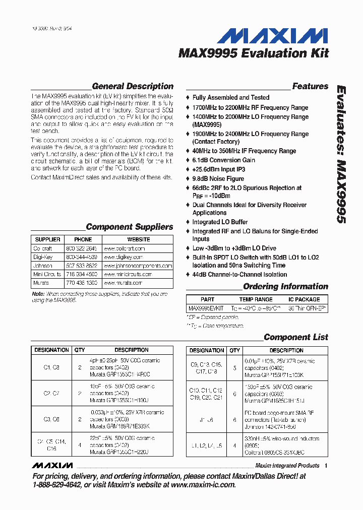 MAX9995EVKIT_377518.PDF Datasheet