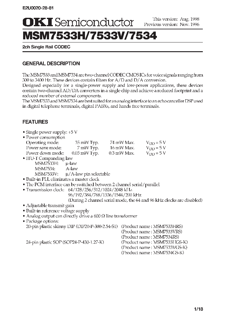 MSM7533V_284561.PDF Datasheet