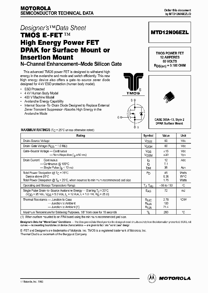 MTD12N06EZLD_313609.PDF Datasheet