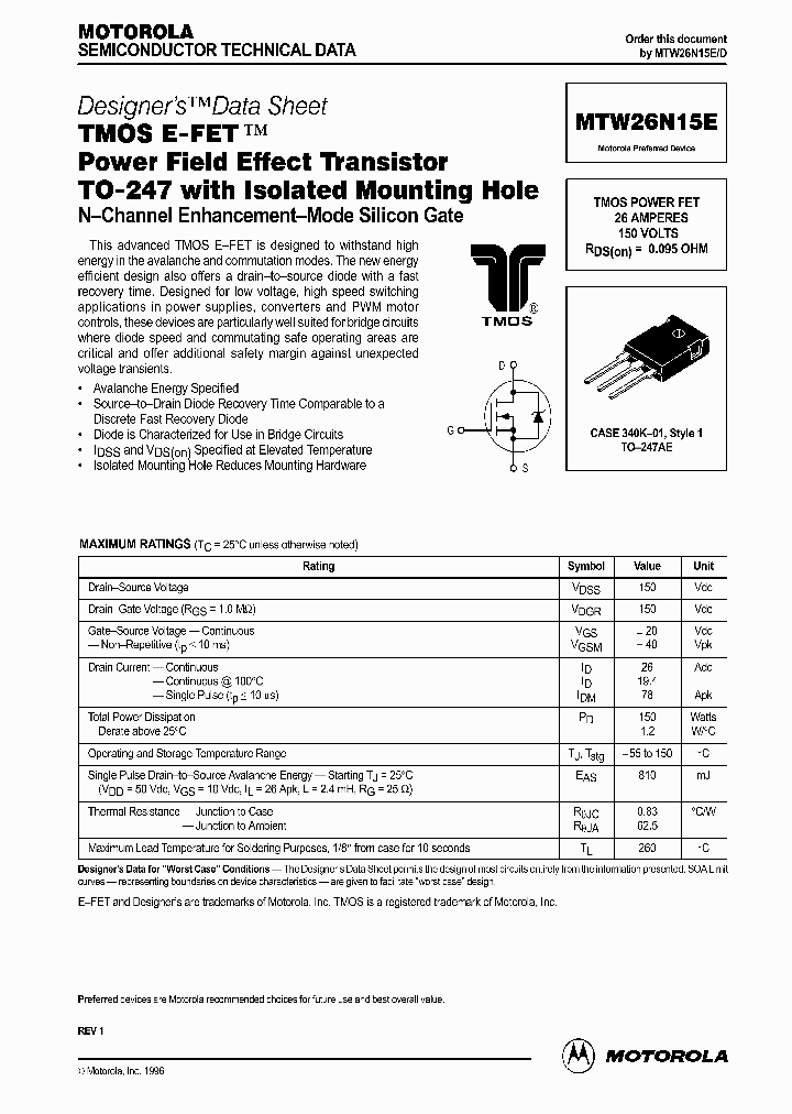 MTW26N15E_359575.PDF Datasheet