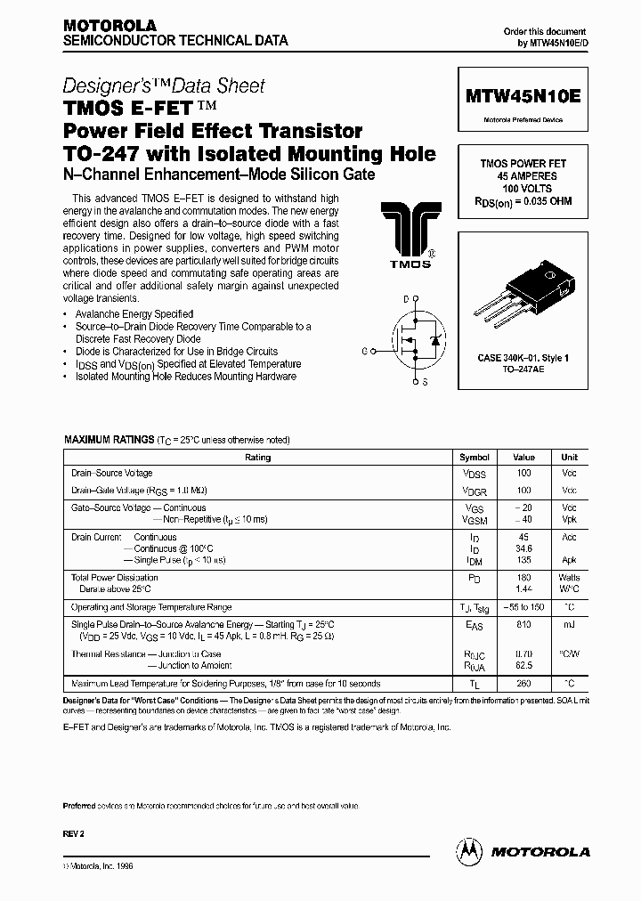 MTW45N10E_321356.PDF Datasheet