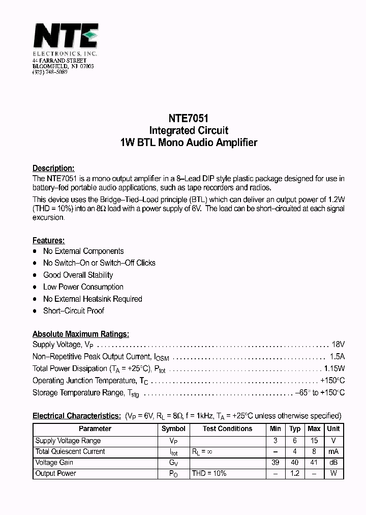 NTE7051_381227.PDF Datasheet