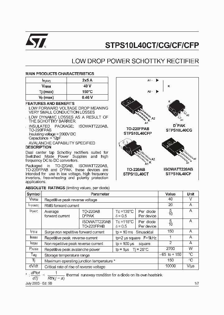 STPS10L40CFP_355203.PDF Datasheet