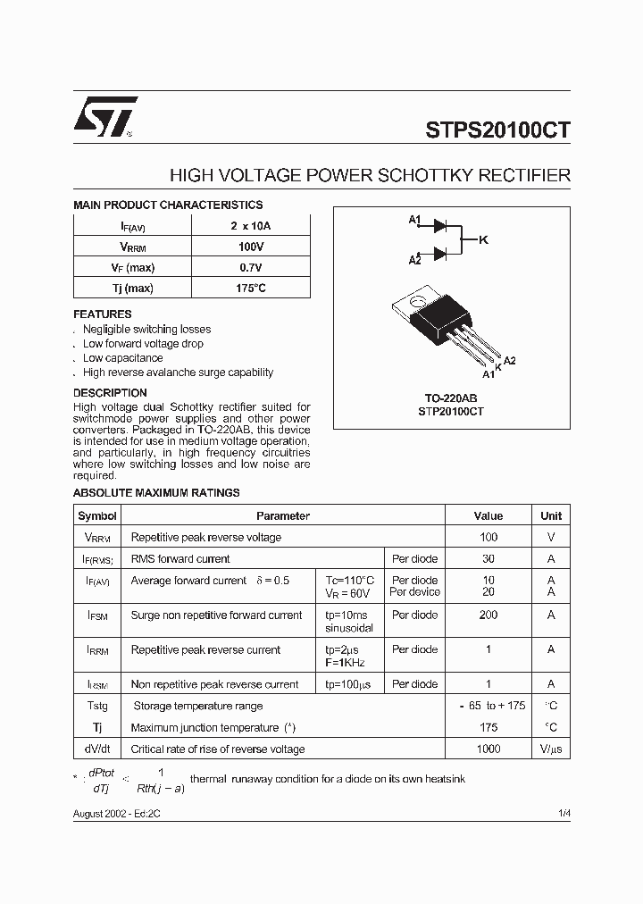 STPS20100CT_186182.PDF Datasheet
