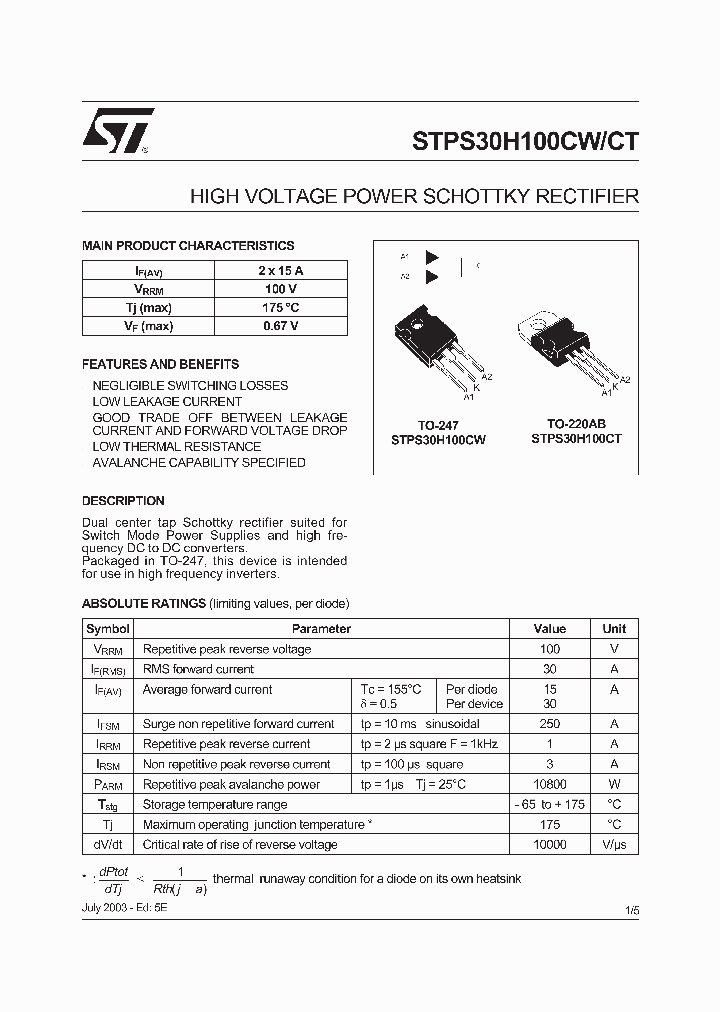 STPS30H100CT_340889.PDF Datasheet