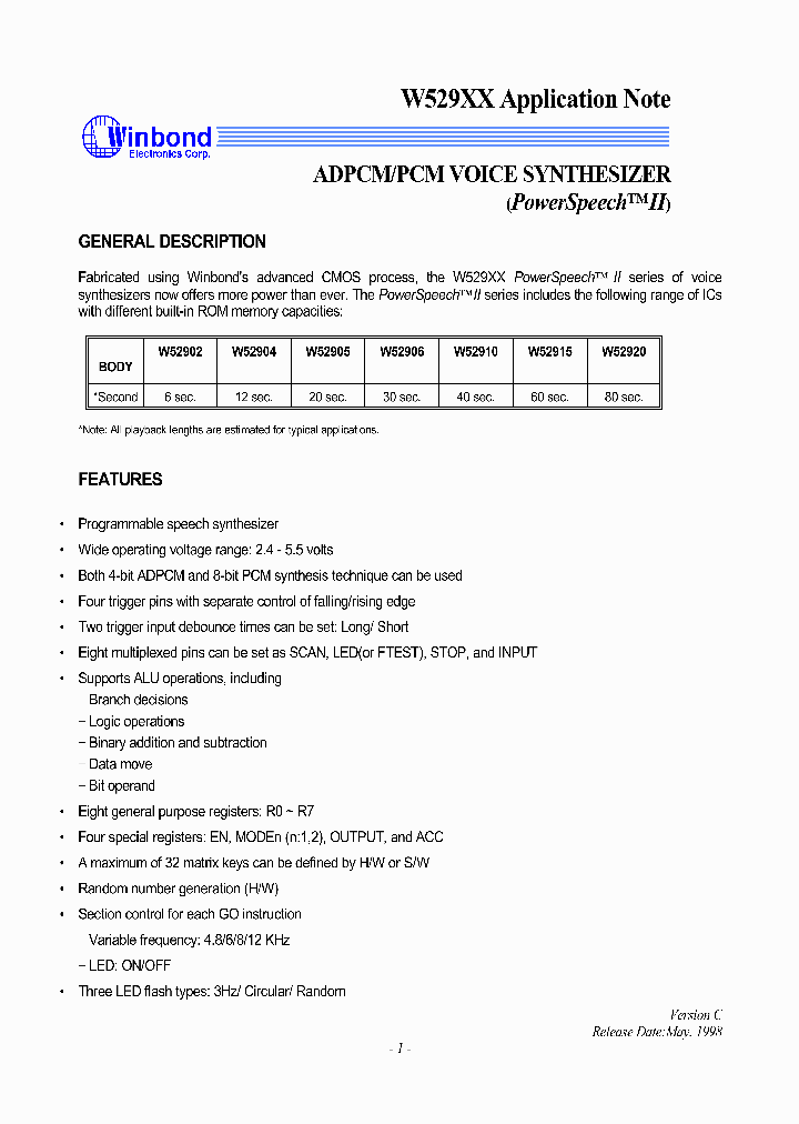 W529XXAPPLICATIONNOTE_207336.PDF Datasheet