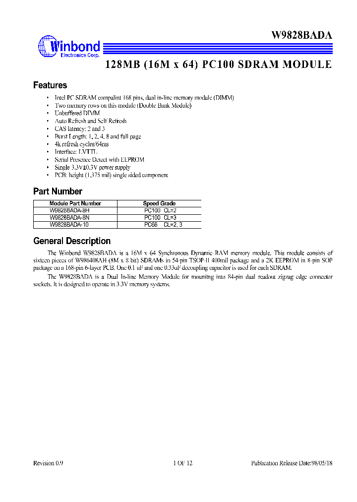W9828BADA_315677.PDF Datasheet